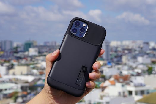 A Person's Hand Holding a Phone with a Black Case