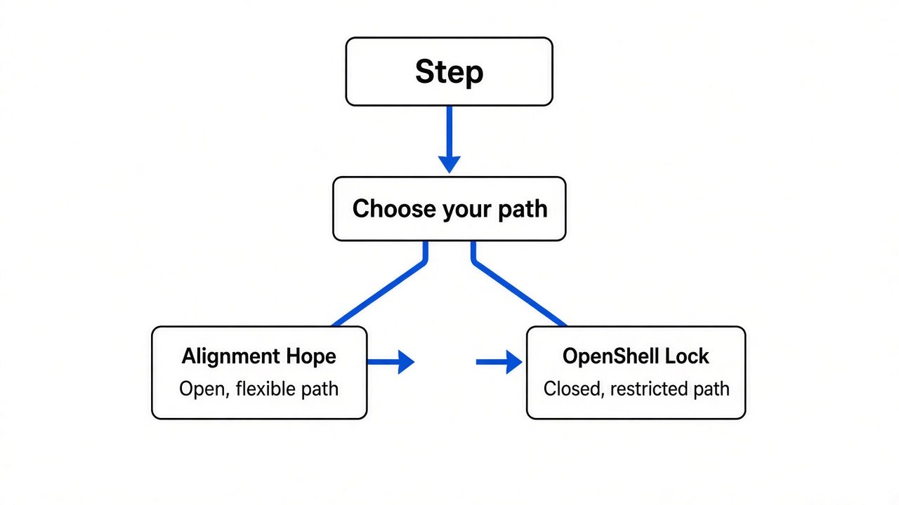 Model proposes a step: alignment hopes it is polite; OpenShell refuses if policy says no