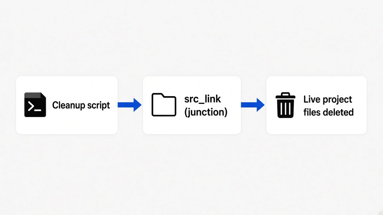 Cleanup walks into src_link and deletes live project files