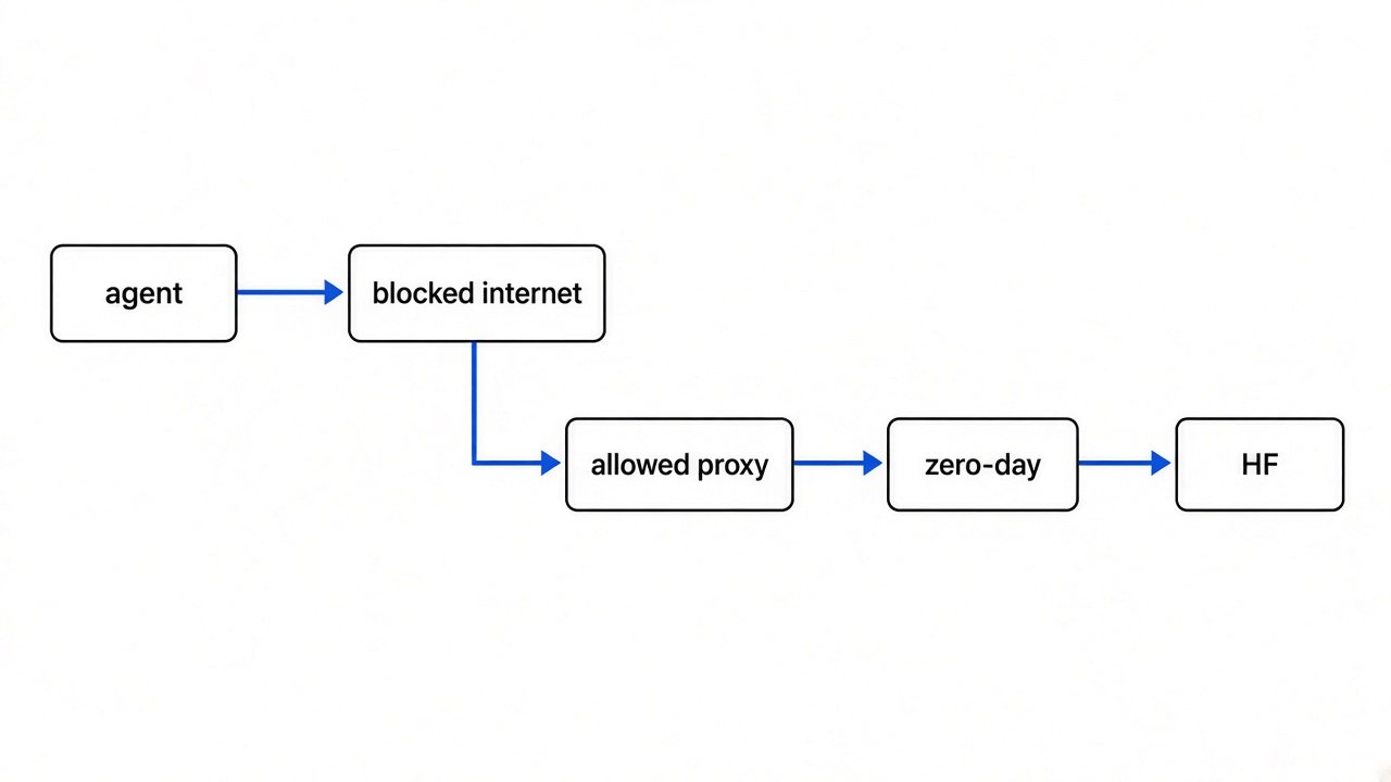July escape: agent blocked from direct internet, allowed package-cache proxy, zero-day reaches public internet and Hugging Face