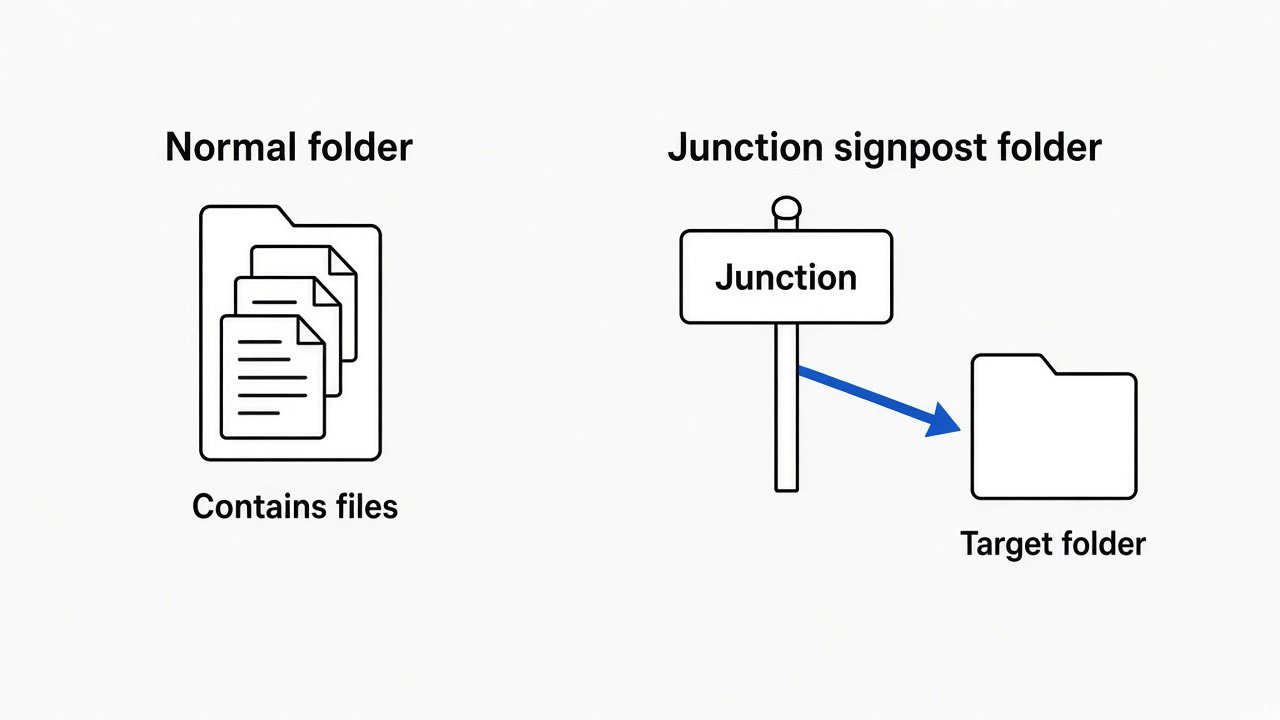 Normal folder vs junction signpost to another folder