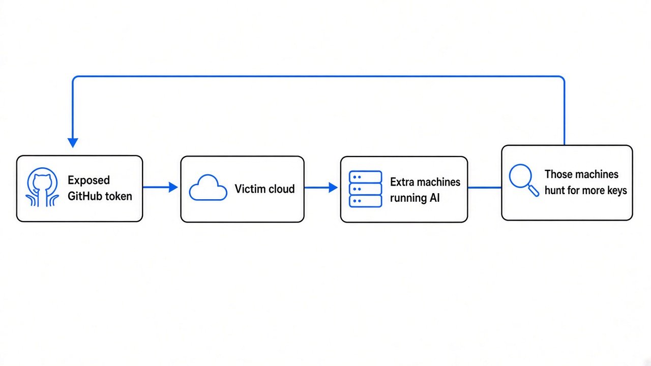 Cloud loop: exposed GitHub token to victim cloud to extra AI machines hunting more keys