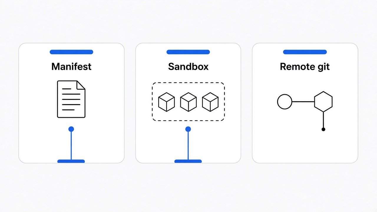 Three layers: manifest, sandbox, remote git