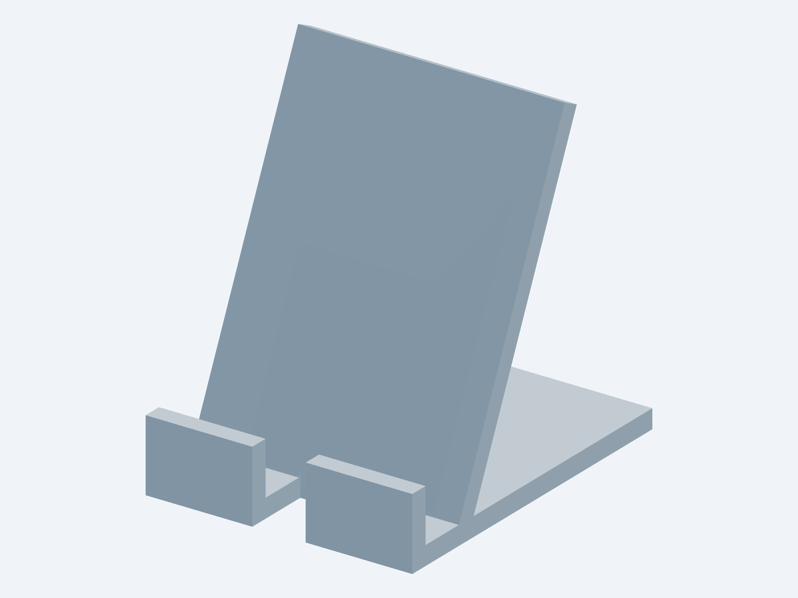 Rendered phone stand with cable slot, built from a Python CAD script