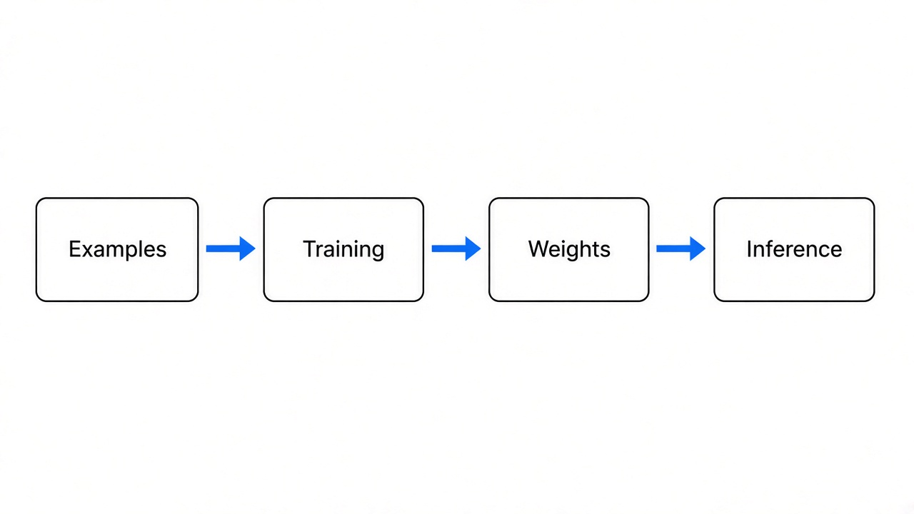 Examples to Training to Weights to Inference flowchart