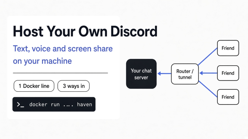 Self hosted Discord alternative: your own Haven server at home, friends reaching it by port forward, Tailscale or a Cloudflare Tunnel
