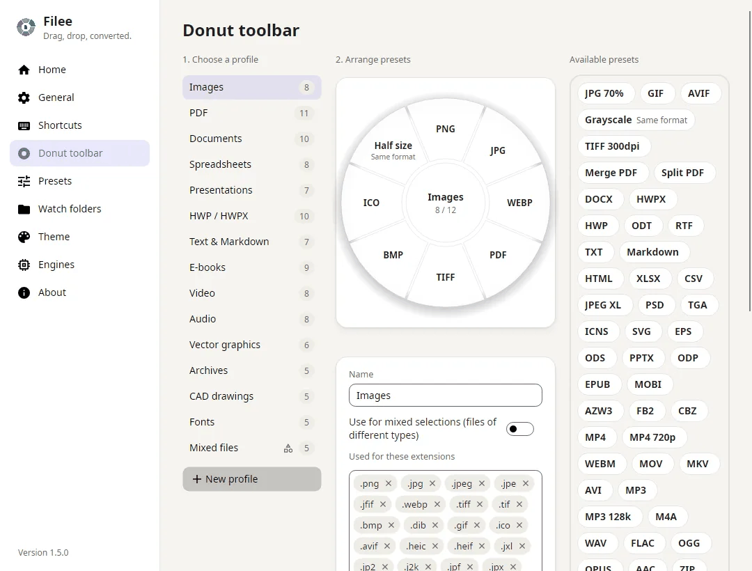 The Filee ring: drop the file on WebP, PDF, JPG or another slice