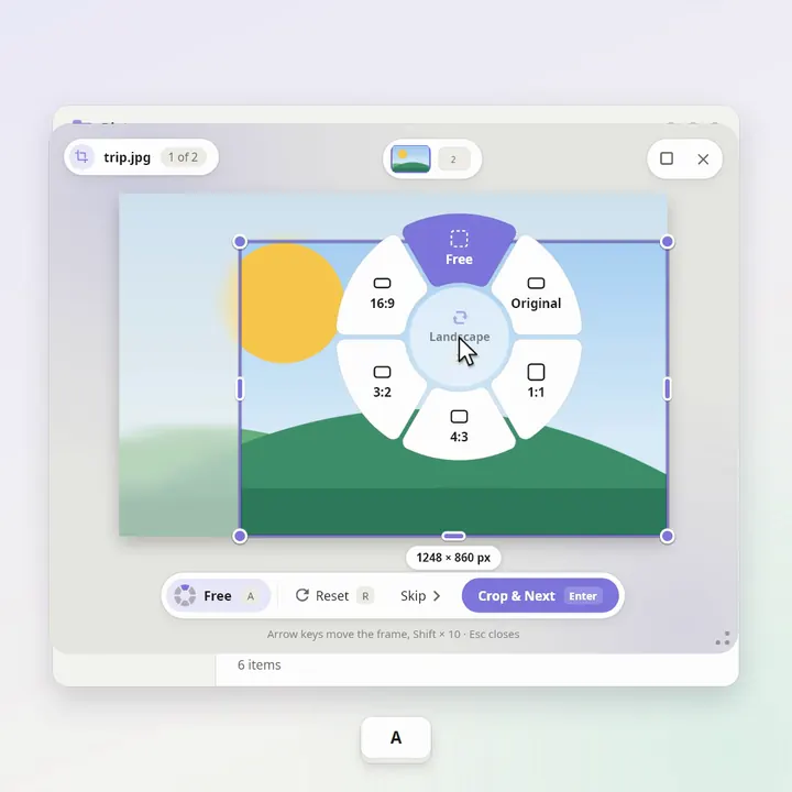 Crop and other edits in the same local window, still without a website