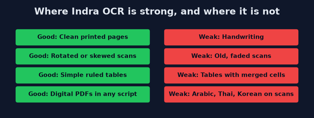 Where Indra OCR is strong and weak