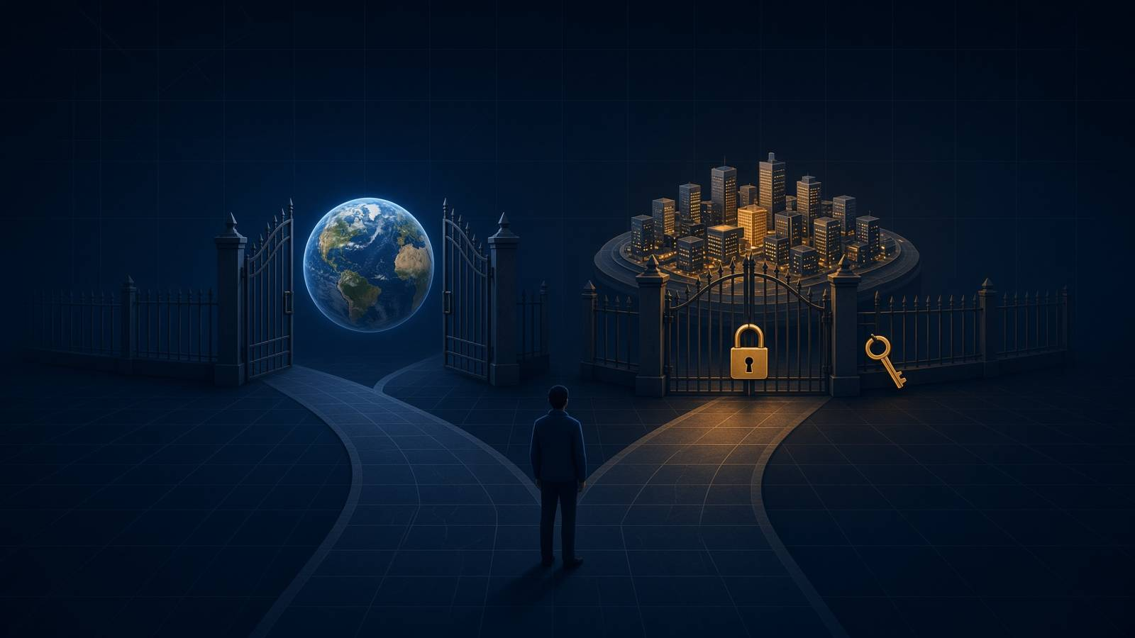 God's Eye View keyless start: the plain earth opens with no key, the photoreal city tiles need one