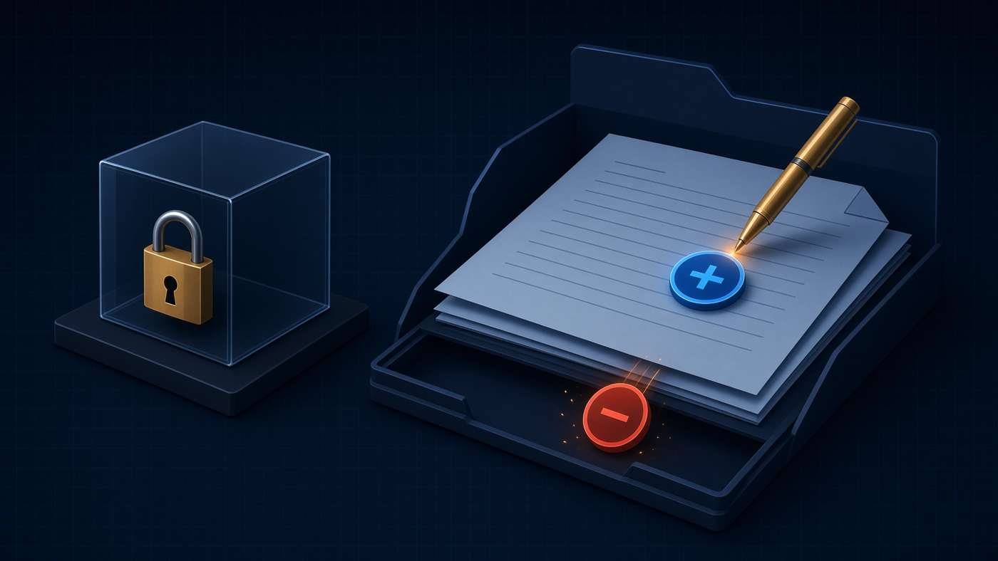 harness2 api key question: a locked key box beside a script whose refund line gets dropped from the total