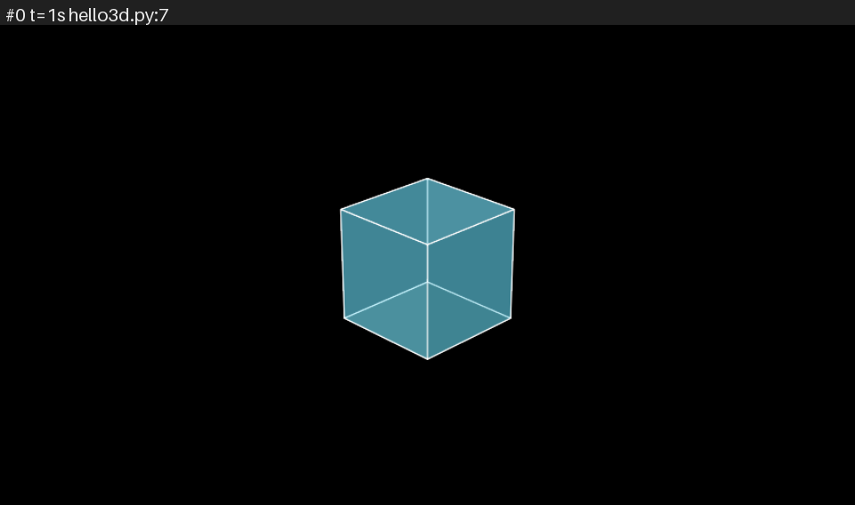 Two-second 3D cube storyboard in ManimGX: wireframe frames; layout checks skipped for 3D