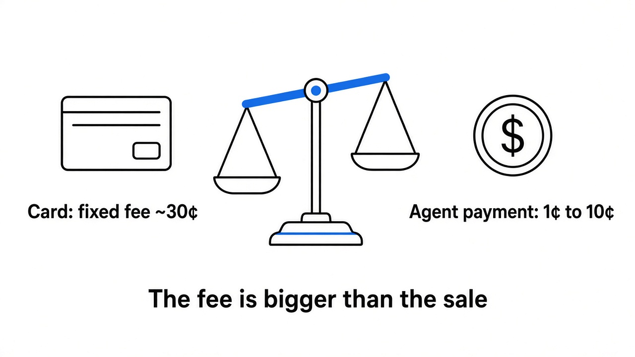 A card fixed fee of about 30 cents outweighs an agent payment of one to ten cents