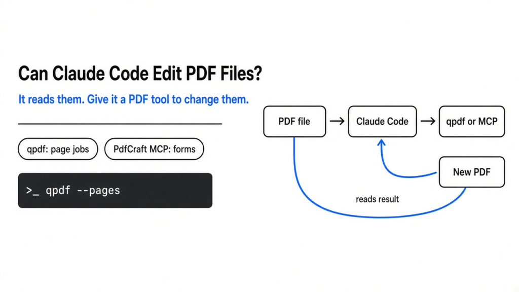 Can Claude Code edit PDF files: it reads PDFs with its Read tool, and changes them only through qpdf in the terminal or the PdfCraft MCP server