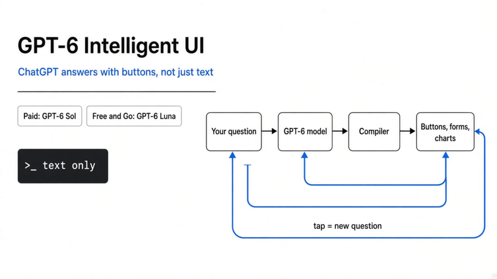 GPT-6 Intelligent UI explained: ChatGPT replies with buttons, forms and charts, drawn by a compiler from a fixed component kit as the model writes